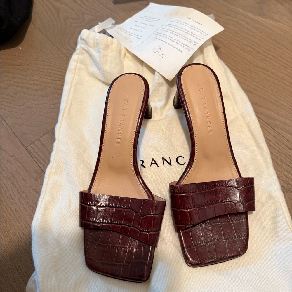 Dear Frances Burgundy Croc-Embossed Women's Mules
